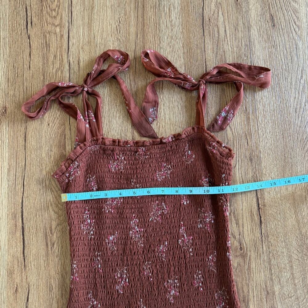 Abercrombie & Fitch Tie-Strap Smocked Midi Dress Brown Floral Size Small - Picture 4 of 6
